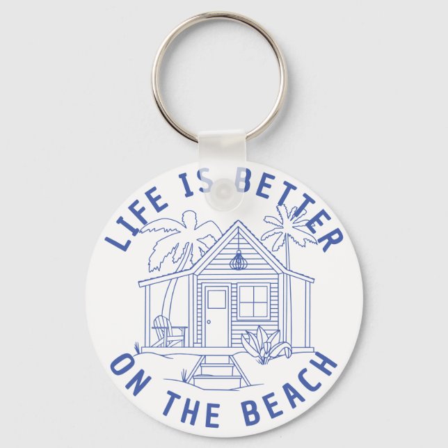 Beach living Coxy cabin Palms line drawing design Key Ring (Front)