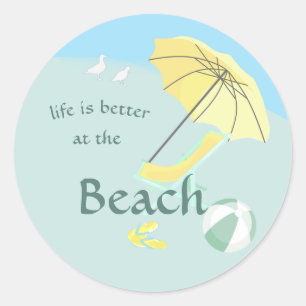 Beach Lounge Chair Life is Better Classic Round Sticker