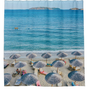 Beach lounge on seashore facing the sea shower curtain