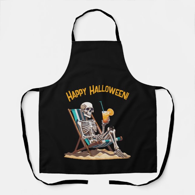 Beach Lounging Skeleton Halloween Apron (Front)