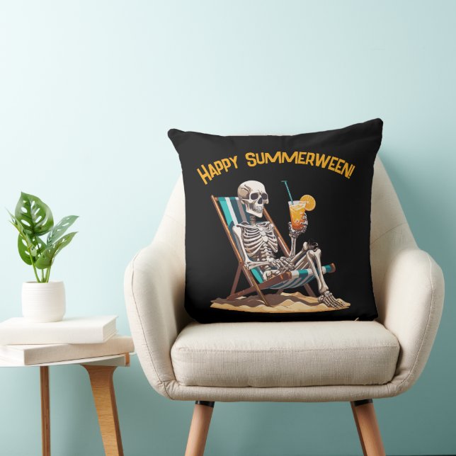 Beach Lounging Skeleton Halloween Cushion (Chair)
