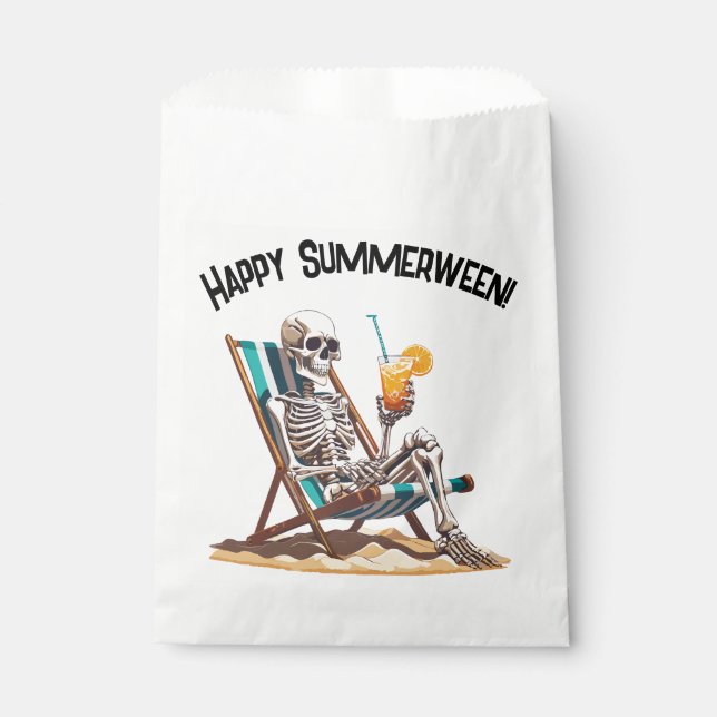 Beach Lounging Skeleton Halloween Favour Bags (Front)