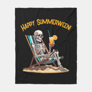 Beach Lounging Skeleton Halloween Fleece Blanket