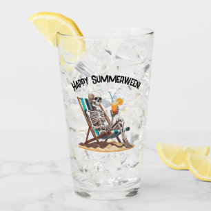 Beach Lounging Skeleton Halloween Glass
