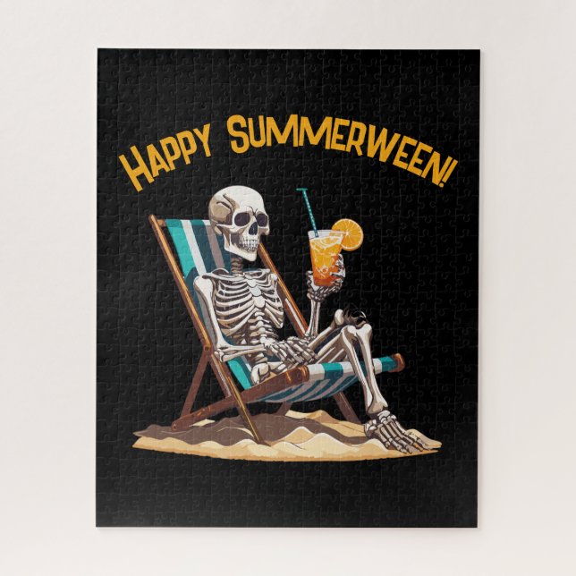 Beach Lounging Skeleton Halloween Jigsaw Puzzle (Vertical)