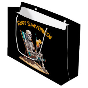 Beach Lounging Skeleton Halloween Large Gift Bag