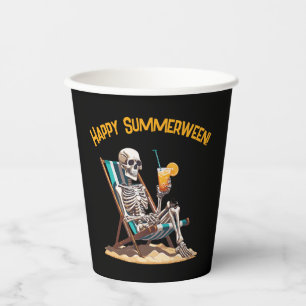 Beach Lounging Skeleton Halloween Paper Cups