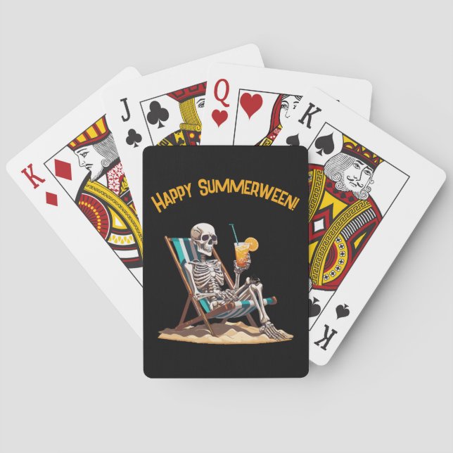 Beach Lounging Skeleton Halloween Playing Cards (Back)