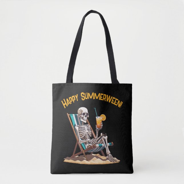 Beach Lounging Skeleton Halloween Tote Bag (Front)
