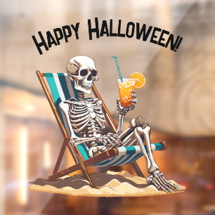 Beach Lounging Skeleton Halloween Window Cling