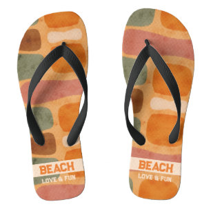 Beach Love & Fun - Hand Painted Orange Brown Rose Flip Flops