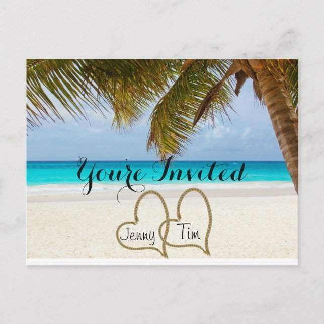 beach love hearts bridal branches you're invited invitation postcard (Front)