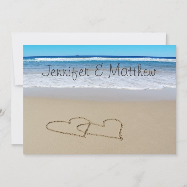 Beach Love Hearts wedding invitation (Front)
