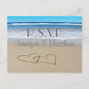 Beach Love Hearts wedding "rsvp" postcard