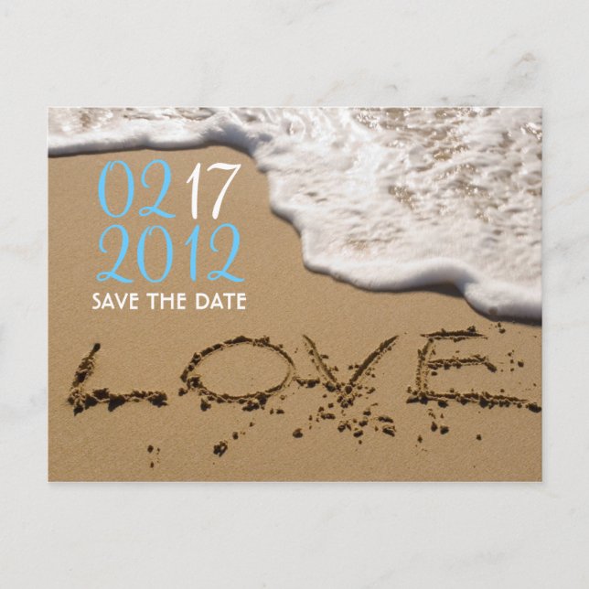 Beach "Love in the Sand" Save the Date Announcement Postcard (Front)