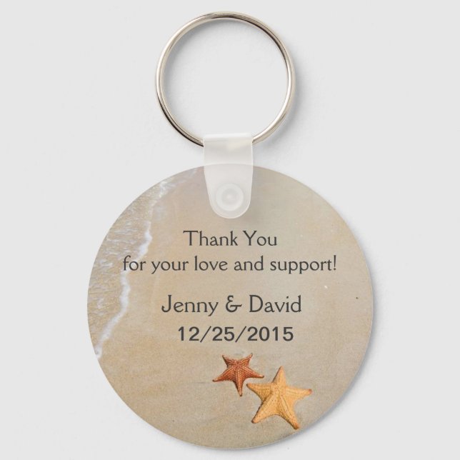 Beach Love Personalised Key Ring Wedding Favour (Front)