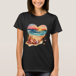Beach Lover Beach Scene Starfish Sea Shells Summer T-Shirt