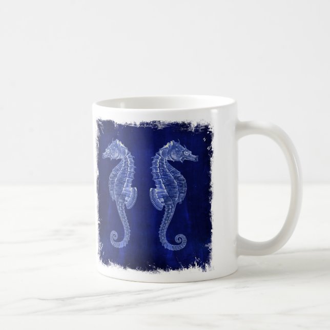 beach lover coastal ocean blue seahorses coffee mug (Right)