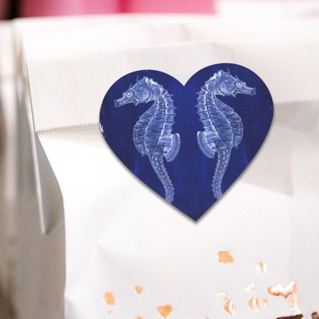 beach lover coastal ocean blue seahorses heart sticker (beach lover coastal ocean blue seahorses heart sticker)