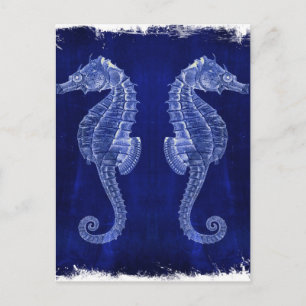 beach lover coastal ocean blue seahorses postcard