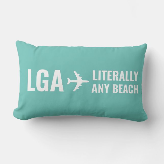 Beach Lover Custom Airport Code Funny Teal Lumbar Cushion (Front)