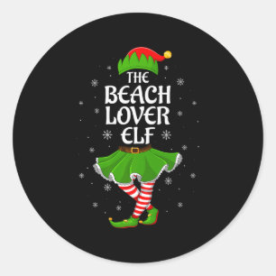 Beach Lover Elf Christmas Family Girls Women Elf S Classic Round Sticker