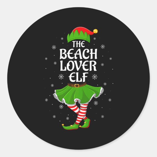 Beach Lover Elf Christmas Family Girls Women Elf S Classic Round Sticker (Front)