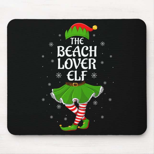 Beach Lover Elf Christmas Family Girls Women Elf S Mouse Mat (Front)