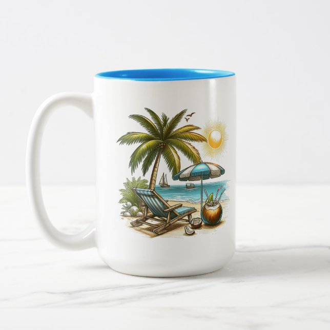 Beach lover Large Two-Tone Coffee Mug (Left)