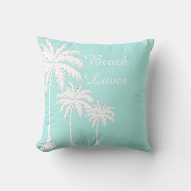 Beach Lover Palm Tree Blue White Cushion (Front)