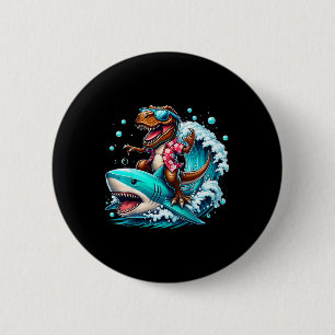 Beach Lover T-rex Dinosaur Riding Shark Surfing Oc 6 Cm Round Badge