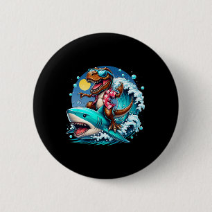 Beach Lover T-rex Dinosaur Riding Shark Surfing Oc 6 Cm Round Badge