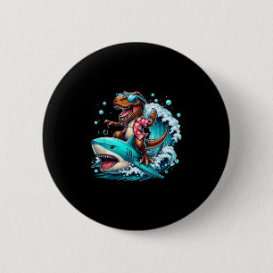 Beach Lover T-rex Dinosaur Riding Shark Surfing Oc 6 Cm Round Badge