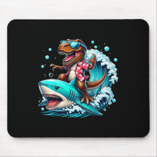 Beach Lover T-rex Dinosaur Riding Shark Surfing Oc Mouse Mat