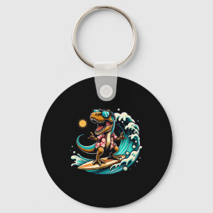 Beach Lover T-rex Dinosaur Riding Surfboard Surfin Key Ring