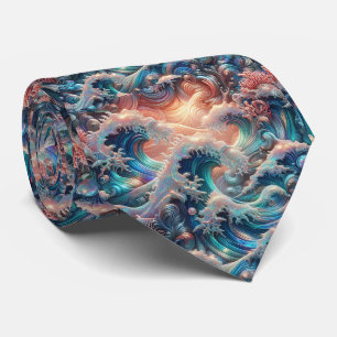 Beach Lovers Tie   Holographic Ocean Coral Pattern