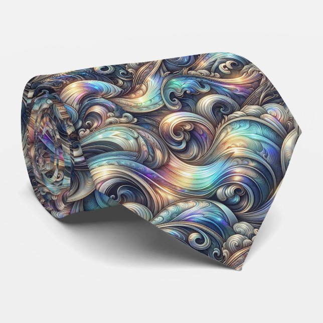 Beach Lovers Tie | Holographic Ocean Waves Pattern (Rolled)