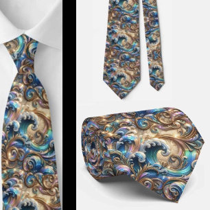 Beach Lovers Tie Holographic Ocean Waves Pattern