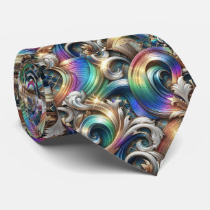 Beach Lovers Tie   Holographic Ocean Waves Pattern