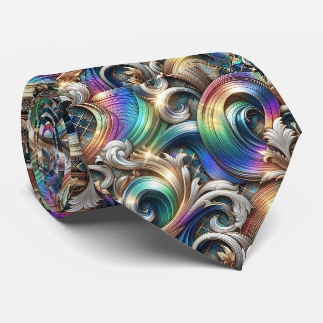 Beach Lovers Tie | Holographic Ocean Waves Pattern (Rolled)