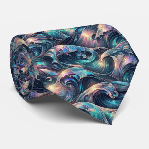 Beach Lovers Tie   Holographic Ocean Waves Pattern