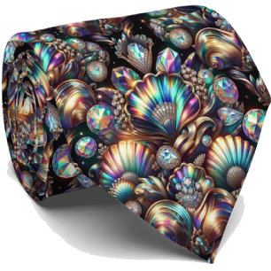 Beach Lovers Tie   Opal Diamond Seashell Pattern