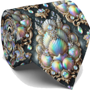 Beach Lovers Tie   Opal Diamond Seashell Pattern