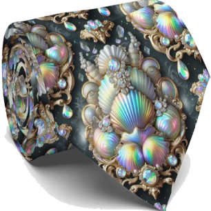 Beach Lovers Tie Opal Diamond Seashell Pattern