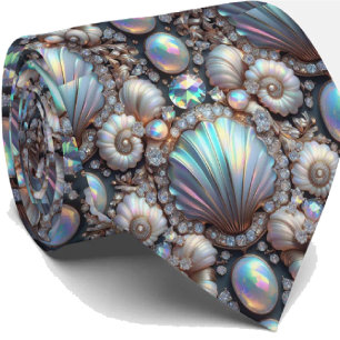 Beach Lovers Tie   Opal Diamond Seashell Pattern