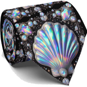 Beach Lovers Tie   Opal Diamond Seashell Pattern