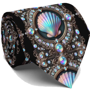 Beach Lovers Tie   Opal Diamond Seashell Pattern