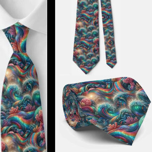 Beach Lovers Tie Rainbow Ocean Coral Pattern