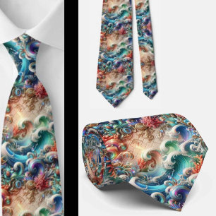 Beach Lovers Tie Rainbow Ocean Coral Pattern