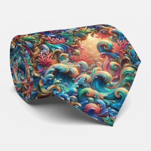 Beach Lovers Tie Rainbow Ocean Coral Pattern